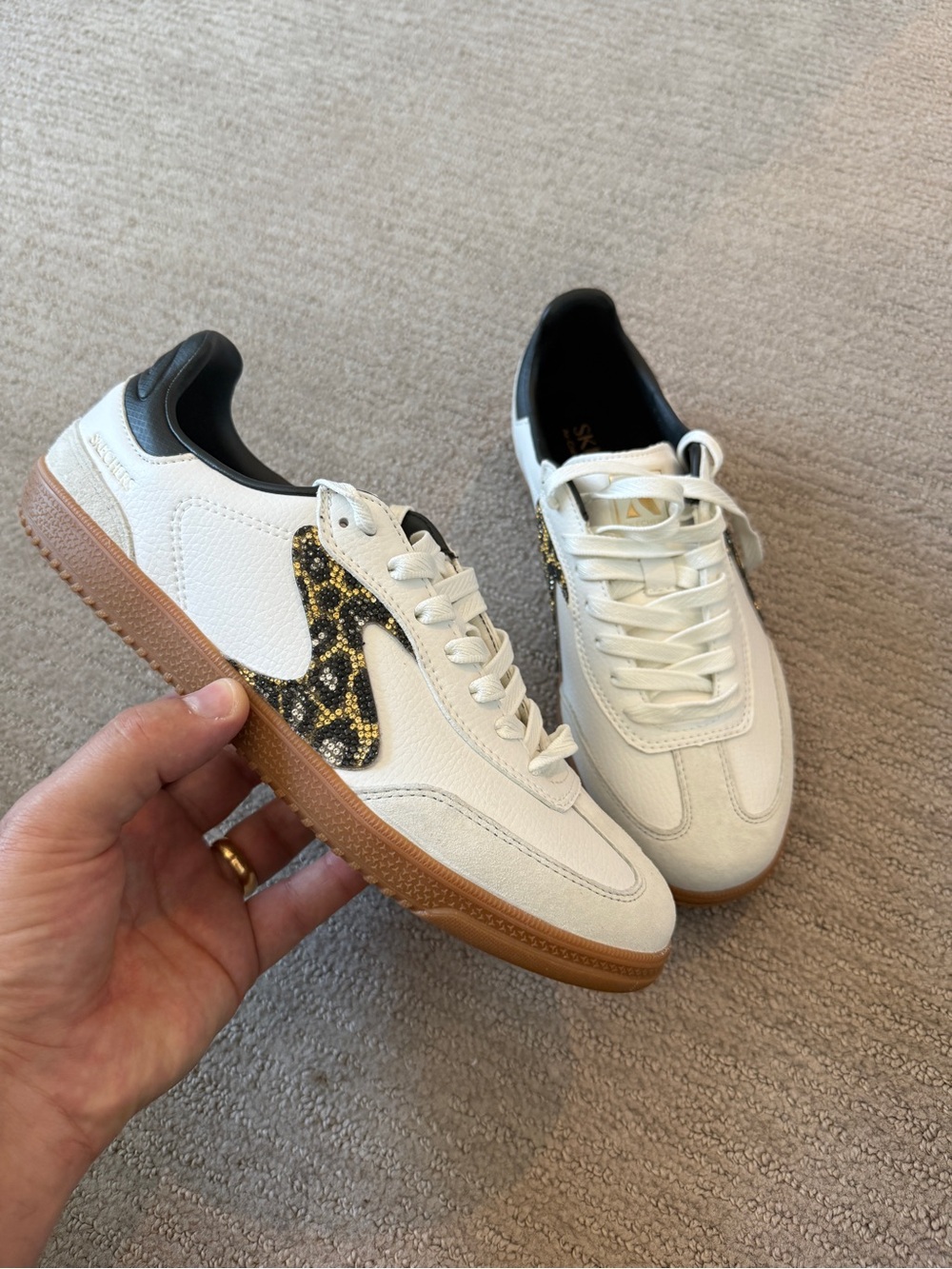 Skechers‎ White Sneakers with Black and Gold Accent